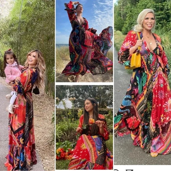 FARM Rio Vibrant Red and Blue Maxi Dress - Picture 12 of 16